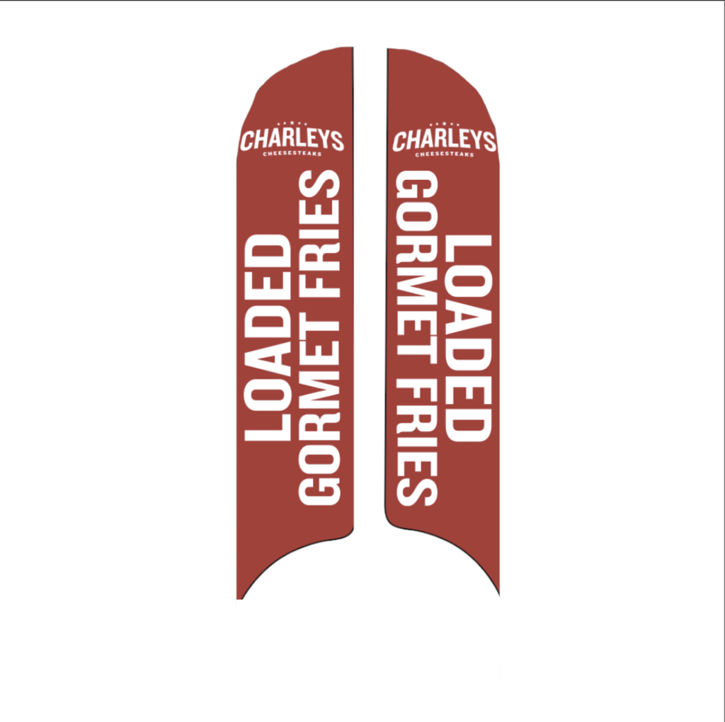 15' Charleys Philly Steaks Red Loaded Gourtmet Fries Double Sided AdverSail Flag