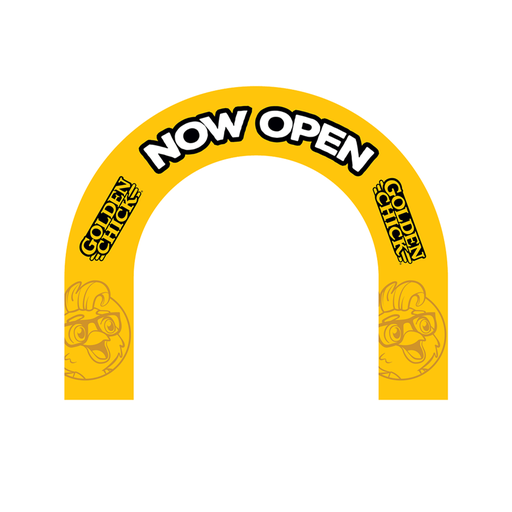 9’ x 11’ Golden Chick Yellow Now Open Arch Inflatable (includes internal blower & stake kit)